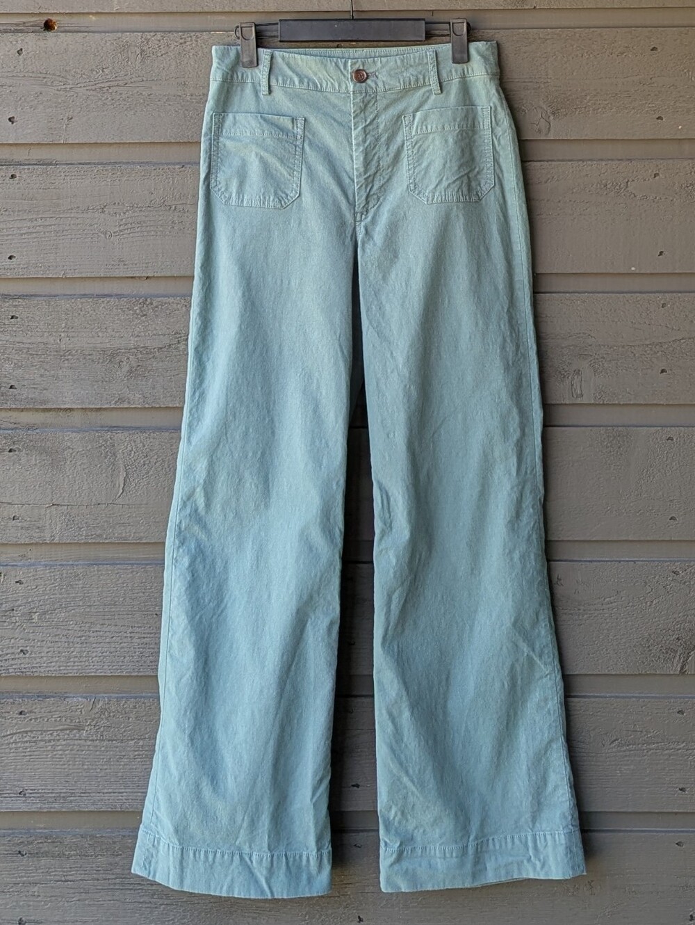 J. Crew Factory Lizzie Wide Leg Pant Green Cotton Linen Sailor Pockets Size 27